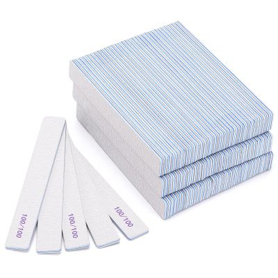 100 Pieces Rectangle Nail Files 100/100 Grit, Reusable Nail Buffers Double Sided Emery Boards Fingernail Files for Acrylic Nails and Natural Nails