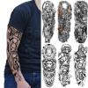 Realistic Greek Poseidon Temporary Tattoo Sleeves For Men, Full Arm Large Myth Ancient Warrior Lion Fake Sleeve Tattoo Adult Women, Black 3D Gladiator Wolf Temp Tatoo Sticker Leg Body Makeup, 6-Sheet view 1