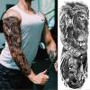 Realistic Greek Poseidon Temporary Tattoo Sleeves For Men, Full Arm Large Myth Ancient Warrior Lion Fake Sleeve Tattoo Adult Women, Black 3D Gladiator Wolf Temp Tatoo Sticker Leg Body Makeup, 6-Sheet view 2