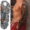 Realistic Greek Poseidon Temporary Tattoo Sleeves For Men, Full Arm Large Myth Ancient Warrior Lion Fake Sleeve Tattoo Adult Women, Black 3D Gladiator Wolf Temp Tatoo Sticker Leg Body Makeup, 6-Sheet view 3