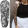 Realistic Greek Poseidon Temporary Tattoo Sleeves For Men, Full Arm Large Myth Ancient Warrior Lion Fake Sleeve Tattoo Adult Women, Black 3D Gladiator Wolf Temp Tatoo Sticker Leg Body Makeup, 6-Sheet view 4