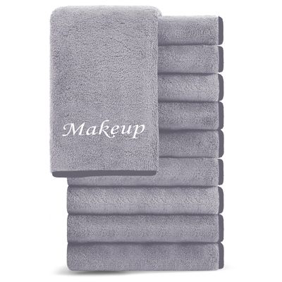 Cosy Family 10 Pack Makeup Remover Wash Cloths - Soft Microfiber Fingertip Facial Cleansing Cloths for Hand and Make Up, 12 x 12 in, Grey