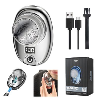Mini Shaver Portable Electric Shaver, USB Mini Shaver Pocket Portable Shaver, Washable Electric Razor for Men, Easy One-Button Use for Home Car Travel, Gifts for Men Father (Digital Display, Silver)