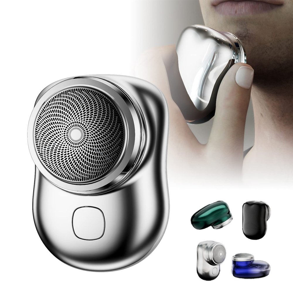 Mini Shaver Portable Electric Shaver, USB Mini Shaver Pocket Portable Shaver, Washable Electric Razor for Men, Easy One-Button Use for Home Car Travel, Gifts for Men Father (Standard, Silver)