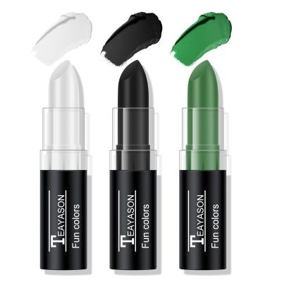 FREEORR 3 Colors White Black Green Face Body Paint Stick, Eye Black Lipstick Face Paint for Baseball/Football/Halloween/Costume Parties Accessories Vampire/Witch/Clown Makeup Face& Body Paint