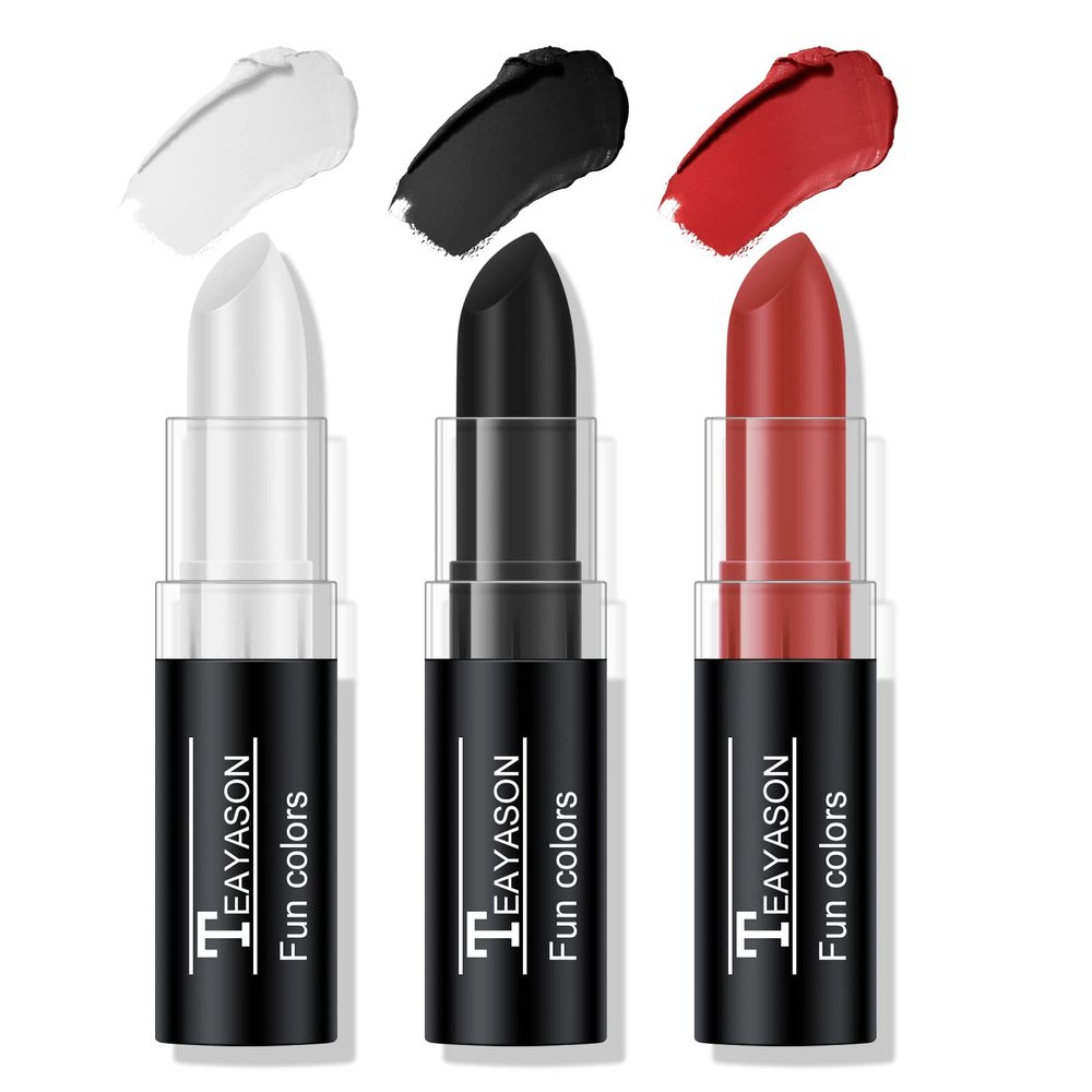 FREEORR 3 Colors White Black Red Face Body Paint Stick, Eye Black Lipstick Face Paint for Baseball/Football/Halloween Accessories Vampire/Witch/Clown Makeup Cream Face& Body Paint Easy to Blend