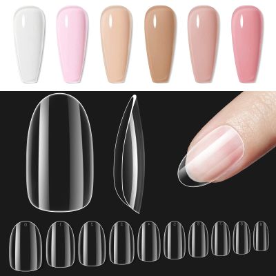 beetles Gel Polish Nail Set 6 Colors Ultimate Monochrome Collection Milky White Sheer Pink Nude Jelly Transparent Gel with Gelly Tips 500 Pcs Pre Shaped Short Oval Clear Full Cover False Nails
