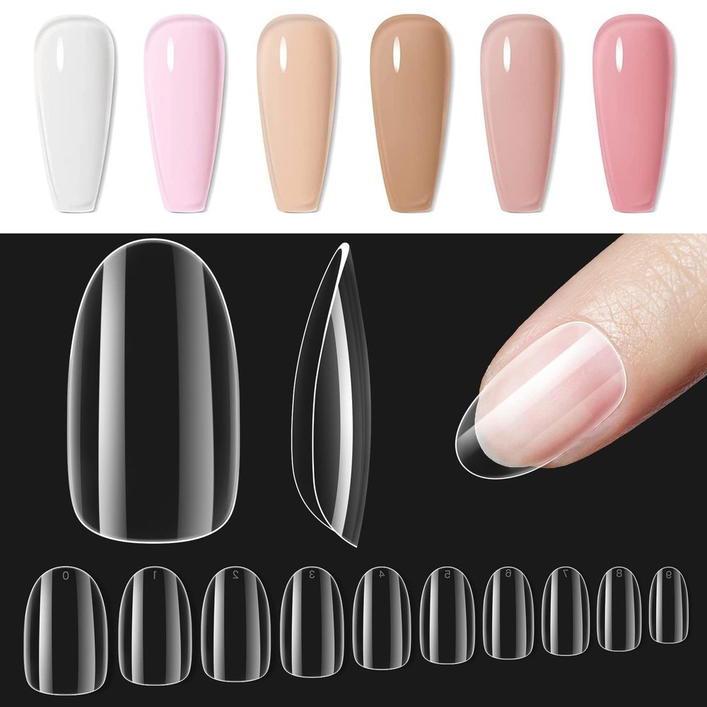 beetles Gel Polish Nail Set 6 Colors Ultimate Monochrome Collection Milky White Sheer Pink Nude Jelly Transparent Gel with Gelly Tips 500 Pcs Pre Shaped Short Oval Clear Full Cover False Nails