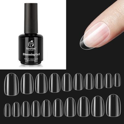 beetles Gel Polish Gelly Tips 500 Pcs Pre Shaped Short Oval Clear Full Cover False Nails Soak Off Easy Home Diy Manicure Extensions with No Wipe Top Coat - Shine Finish and Long Lasting