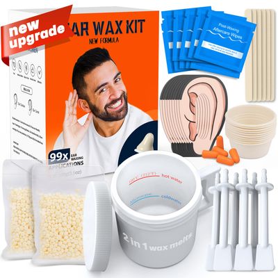 Wokaar 2-in-1 Ear & Nose Waxing Kit for Men & Women | 100g Hair Removal Wax + 99pc | 20 Applicators, 10 Nasal Sticks, 15 Wipes & 20 Earplugs | No Microwave Needed | Nose Wax Kit, Ear Hair Remover