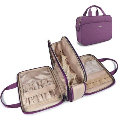 BAGSMART Large Toiletry Bag, Travel Makeup Organizer Water-resistant Makeup Cosmetic Bag Travel Bag for Accessories, Shampoo, Full Sized Container, Toiletries (Purple, Large)
