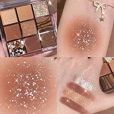 Kayswang 9 colors glitter eyeshadow palette makeup palette matte high pigment color cream texture natural eye shadow powder eye shadow palette in autumn and winter long lasting & waterproof (brown)
