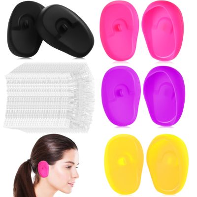 100Pcs Disposable Ear Covers 8Pcs Hairdressing Ear Cover Silicone Hair Dye Earmuffs Ear Protector Ear Caps for Hair Dye Bathing