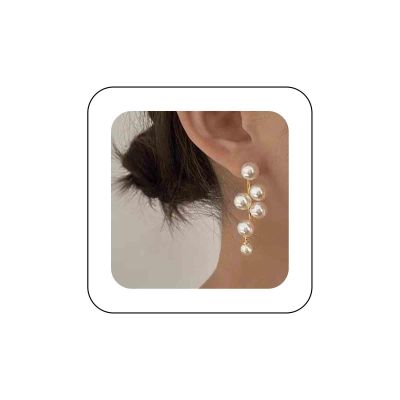 Sttiafay Boho Pearl Drop Earrings Long Pearl Tassel Earrings Gold Cluster Pearl Stud Earrings Bridal Pearl Earrings Wedding Earrings Jewelry for Women