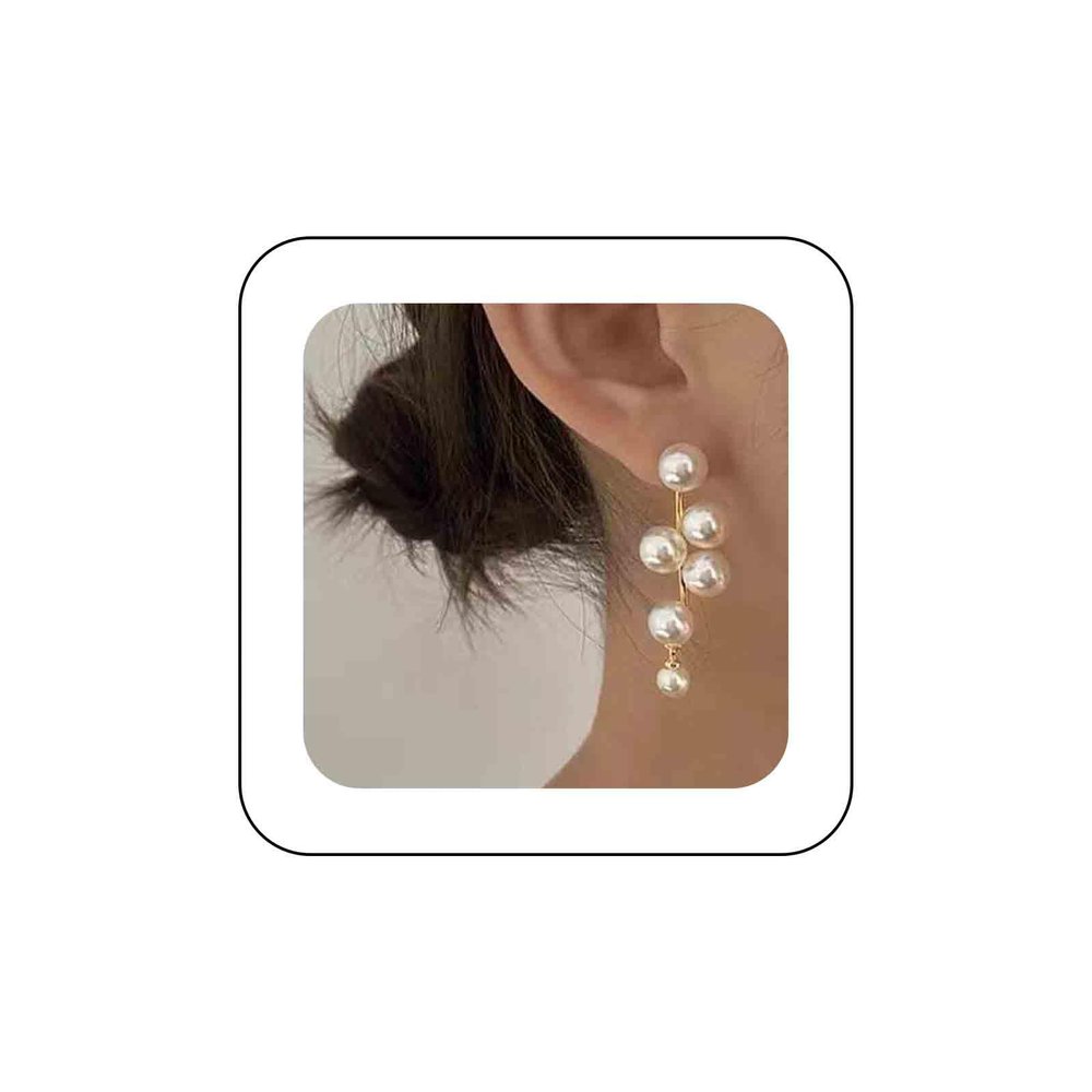 Sttiafay Boho Pearl Drop Earrings Long Pearl Tassel Earrings Gold Cluster Pearl Stud Earrings Bridal Pearl Earrings Wedding Earrings Jewelry for Women