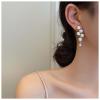 Sttiafay Boho Pearl Drop Earrings Long Pearl Tassel Earrings Gold Cluster Pearl Stud Earrings Bridal Pearl Earrings Wedding Earrings Jewelry for Women view 2