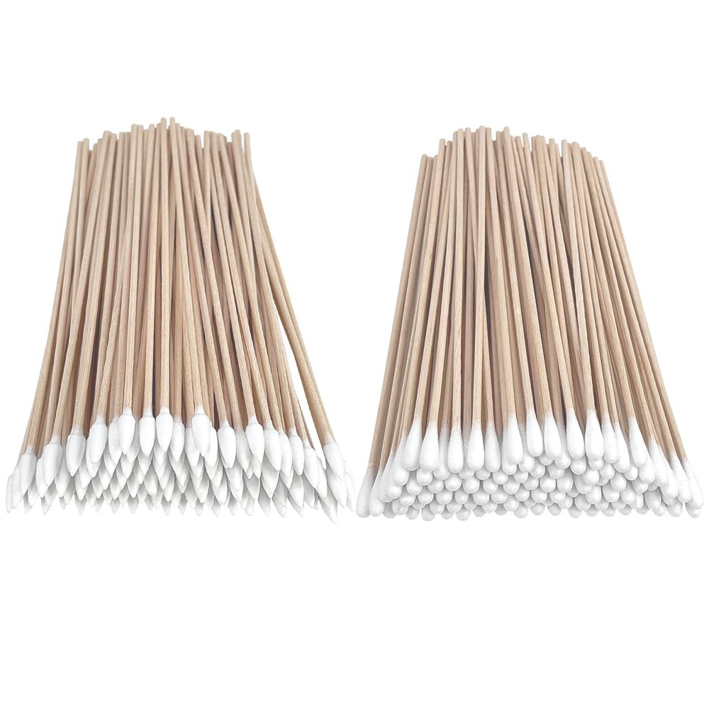 Eyxformula 200 Pcs 6 Inch Long Cotton Swabs with Bamboo Sticks, 100 Round Tip & 100 Precision Tips Gun Cleaning Cotton Swabs, Ideal for Cleaning Firearms, Dog Ears & Hard-to-reach Areas, Makeup, Craft