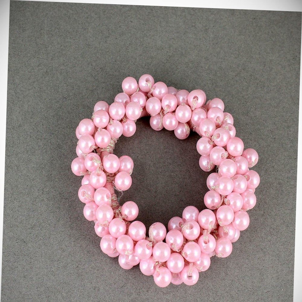 Perfect Hairstyle with Our Hair Accessories - Pink Beaded Faux Pearl Beaded Stretch Ponytail Holder Scrunchy Hair Tie Fashionable Hair Accessory Hair Jewelry Accessories for Lady Women