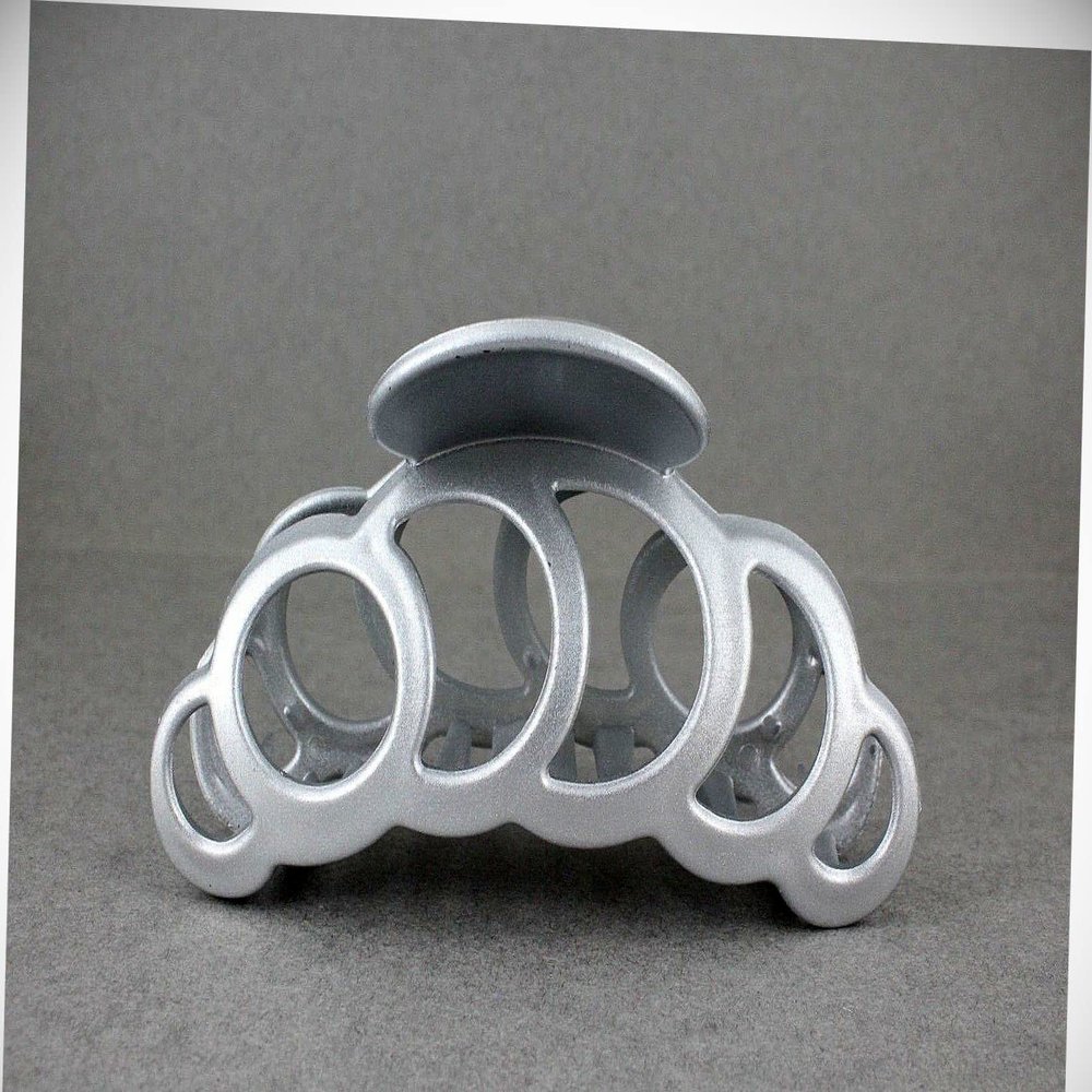 Perfect Hairstyle with Our Hair Accessories - Silver Hair Clip Plastic 3 5/8" Long Big Barrette Claw Clamp Circle Chain Link Fashionable Hair Accessory Hair Jewelry Accessories for Lady Women