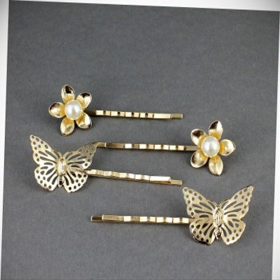 Perfect Hairstyle with Our Hair Accessories - Butterfly Flower 4 Gold Bobby Bobbi Pins Bead Clip Barrette Hairpin Accessory Fashionable Hair Accessory Hair Jewelry Accessories for Lady Women