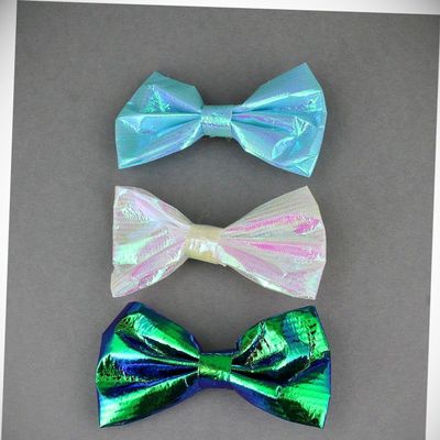 Perfect Hairstyle with Our Hair Accessories - 3 Small Bow Set Barrette Hair Clip 2.75" Wide White Turquoise Green Iridescent Fashionable Hair Accessory Hair Jewelry Accessories for Lady Women