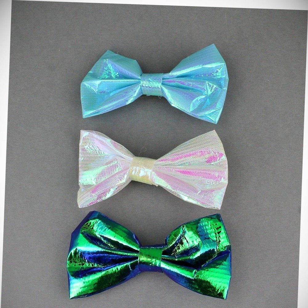 Perfect Hairstyle with Our Hair Accessories - 3 Small Bow Set Barrette Hair Clip 2.75" Wide White Turquoise Green Iridescent Fashionable Hair Accessory Hair Jewelry Accessories for Lady Women