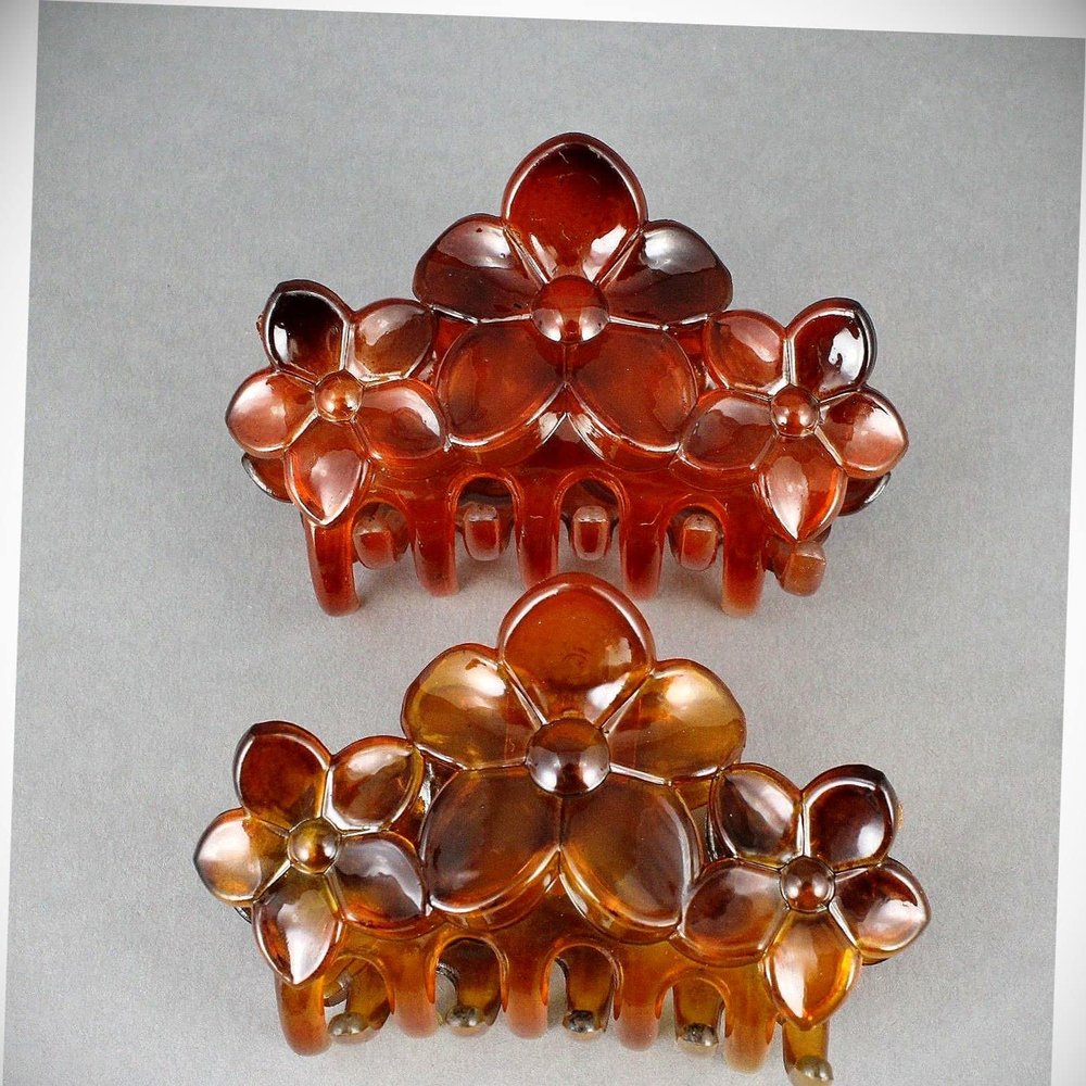Perfect Hairstyle with Our Hair Accessories - Brown Hair Clips Plumeria Flower Barrette Jaw Claw Clamp Set Of 2 Small Fashionable Hair Accessory Hair Jewelry Accessories for Lady Women