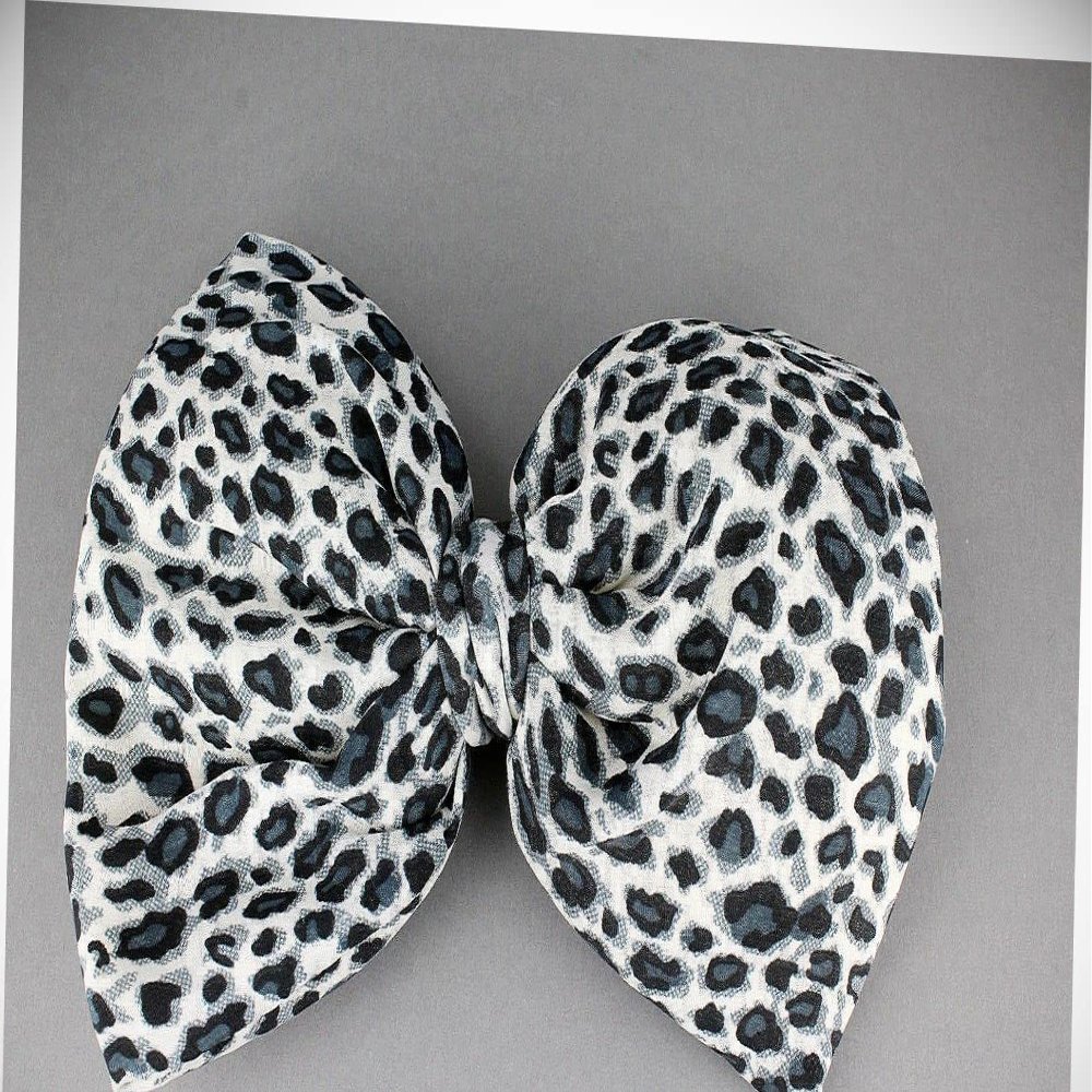 Perfect Hairstyle with Our Hair Accessories - Black Grey Leopard Fabric Big Huge Bow 7" Wide Barrette Hair Gator Clip Fashionable Hair Accessory Hair Jewelry Accessories for Lady Women