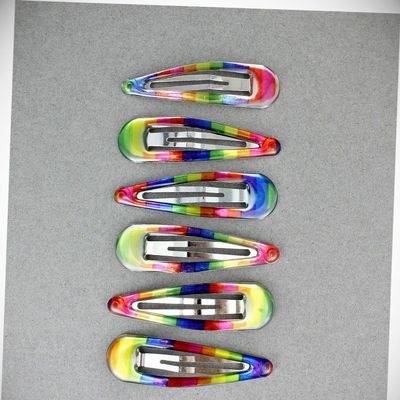 Perfect Hairstyle with Our Hair Accessories - 6 Snap Barrettes Rainbow Stripe Painted Metal Hair Clip 1 7/8" Long Fashionable Hair Accessory Hair Jewelry Accessories for Lady Women