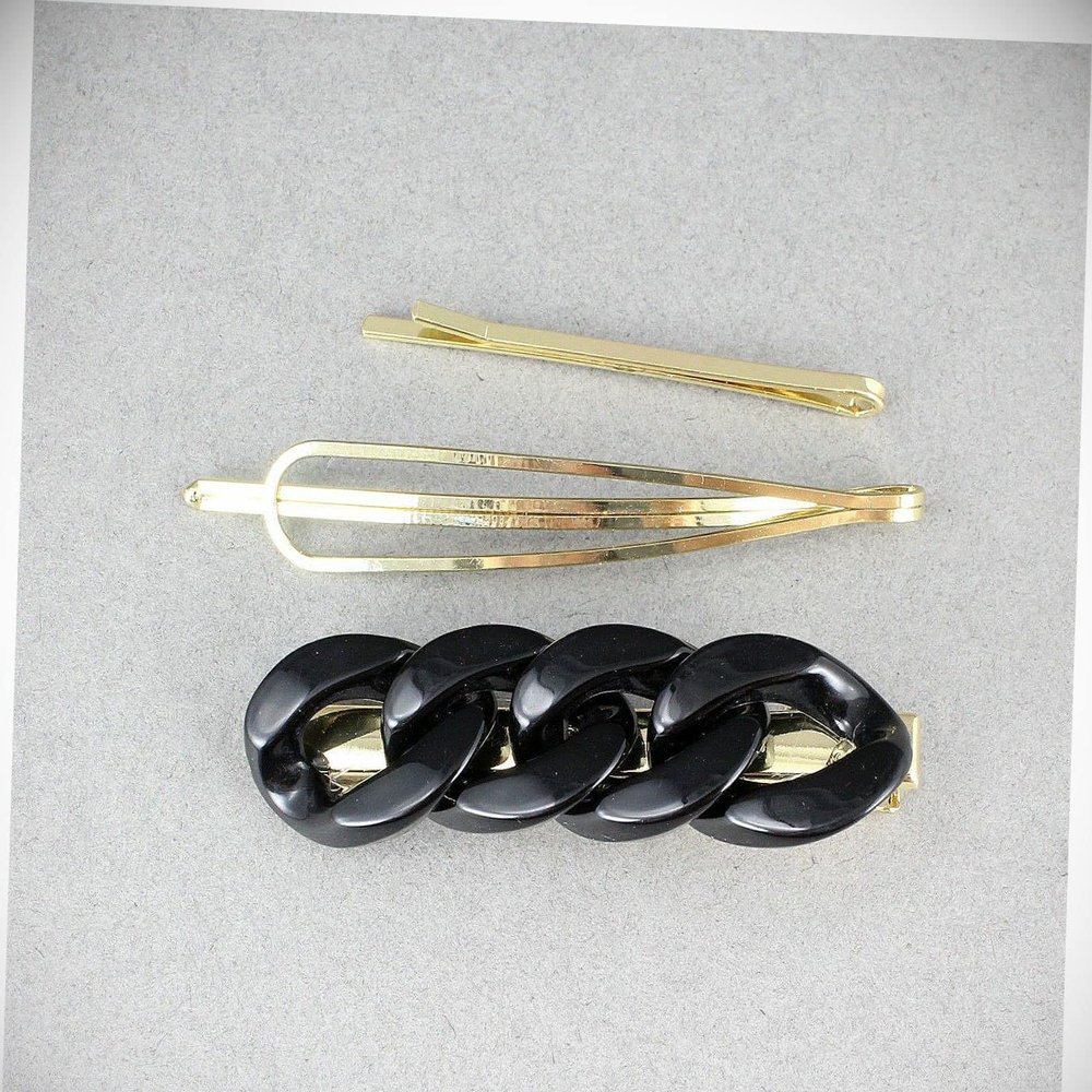 Perfect Hairstyle with Our Hair Accessories - Black Chain Link Hair Clip Tortoise Oval Link Gold Barrette Alligator Claw 2.25" Fashionable Hair Accessory Hair Jewelry Accessories for Lady Women
