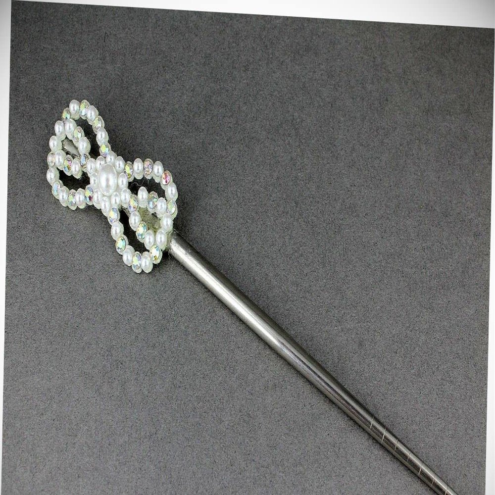 Perfect Hairstyle with Our Hair Accessories - White Hair Stick Crystal Faux Pearl Chop Stick Accessory Pick Pin 7 1/8" Long Fashionable Hair Accessory Hair Jewelry Accessories for Lady Women
