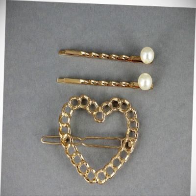 Perfect Hairstyle with Our Hair Accessories - Gold Heart Barrette Outline Shape Hair Clip Chain Link Pearl Bobby Pins Set Pack Fashionable Hair Accessory Hair Jewelry Accessories for Lady Women