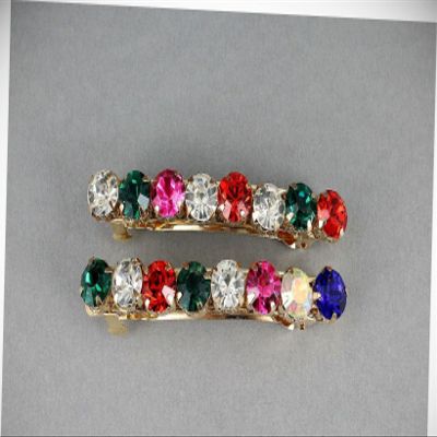 Perfect Hairstyle with Our Hair Accessories - 2 Crystal Small Barrettes Metal Hair Clip Multi Color Faceted Gems 2 3/8" Long Fashionable Hair Accessory Hair Jewelry Accessories for Lady Women
