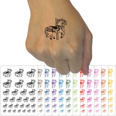 Fancy Carousel Horse Merry-Go-Round Temporary Tattoo Water Resistant Fake Body Art Set Collection - Light Green (One Sheet)