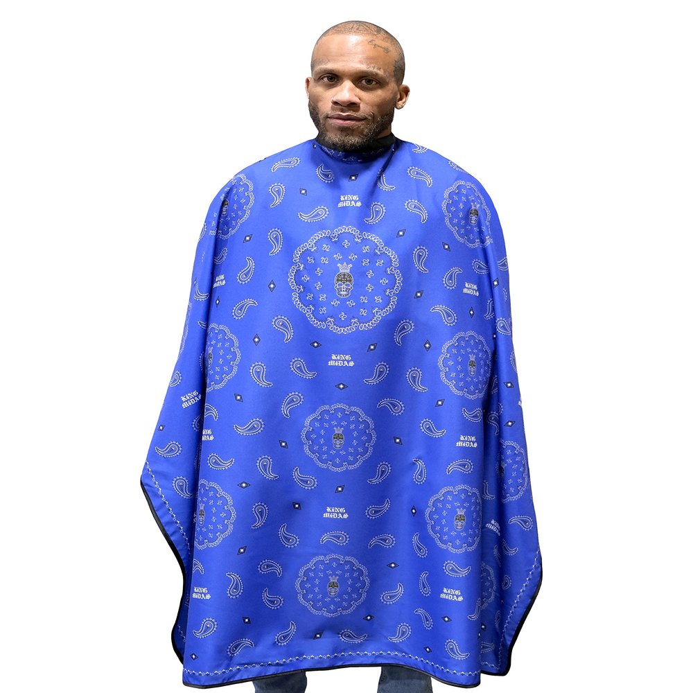 Bandana Barber Cape  Waterproof Barber Salon Cape, Hair Resistant Barber Cape for Men, Adjustable Neck Closure, Fits All (Blue)