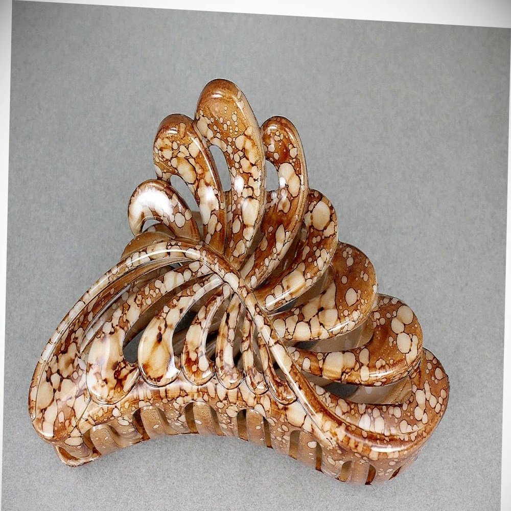 Perfect Hairstyle with Our Hair Accessories - Brown Marbled Plastic 5" Long Barrette Big Huge Hair Clip Claw Clamp Cut Out Fashionable Hair Accessory Hair Jewelry Accessories for Lady Women