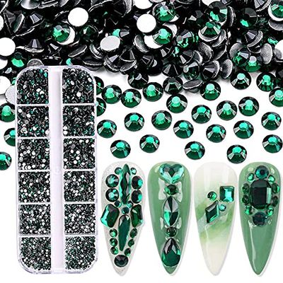 FRUJCDKI 3600Pcs Rhinestones for Nail Art Glass Crystals,6 Size(ss4-ss16) Nail Gems Flatback Rhinestone for Crafts,Jewels Diamonds Stone Kit (Green)
