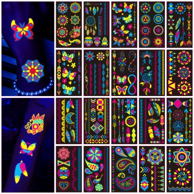 160 PCS Glow in The Dark Temporary Tattoos - Neon UV Blacklight Reactive Light Face Flash Tattoo Stickers,Festival Accessory Party Favors Supplies,Temp Great for EDM EDC Party Rave Parties 20 Sheet