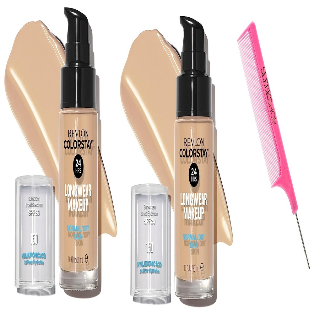 Sleekshop ColorStay Liquid Makeup, Argan-Oil Infused, 150 Buff Chamois, Skin Foundation Concealer, Normal/Dry Skin, 2 Pack, 24HR Wear, SPF Protection