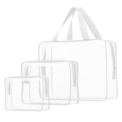 3pcs Clear Cosmetic Bags, TSA Approved Toiletry Bag Set Crystal Clear Travel Beach Essentials Bag Organization PVC, Clear Makeup Bags Luggage Pouch Carry on Airport Airline Compliant Bag Women Men