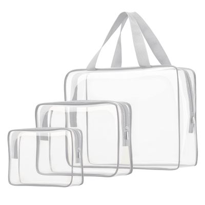 3pcs Clear Cosmetic Bags, TSA Approved Toiletry Bag Set Crystal Clear Travel Beach Essentials Bag Organization PVC, Clear Makeup Bags Luggage Pouch Carry on Airport Airline Compliant Bag Women Men