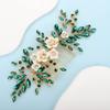 BERYUAN Bridal White Flower Green Crystal Rhinestone Hair Comb for Bride Bridesmaid Sliding side Headpieces Wedding Hair Accessories for Women and Girls (Green) view 2