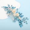 BERYUAN Bridal White Flower Light Blue Crystal Rhinestone Hair Comb for Bride Bridesmaid Sliding side Headpieces Wedding Hair Accessories for Women and Girls (Blue 1) view 3