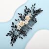 BERYUAN Bridal White Flower Black Crystal Rhinestone Hair Comb for Bride Bridesmaid Sliding side Headpieces Wedding Hair Accessories for Women and Girls (Black) view 2