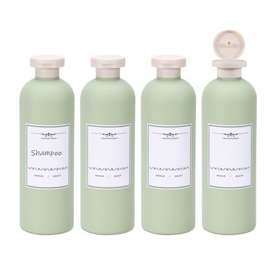 ASEVAT 13.5oz 4Pcs Green Plastic Refillable Travel Shampoo and Conditioner Bottles Plastic Refillable Travel Shampoo Bottles with Flip Cap Shampoo and Conditioner Dispenser
