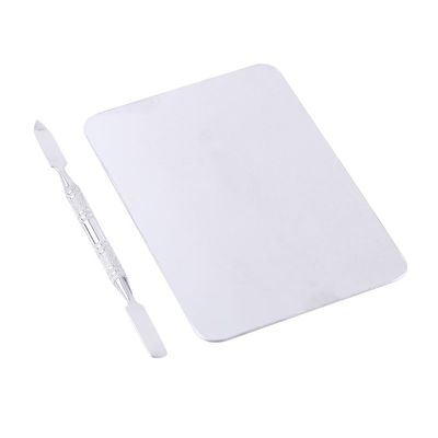 Small Stainless Steel Makeup Palette, Makeup Artist Tool, Beauty Salon Color Cream Mixing Palette, Rectangle Mixing Plate Tools with Spatula