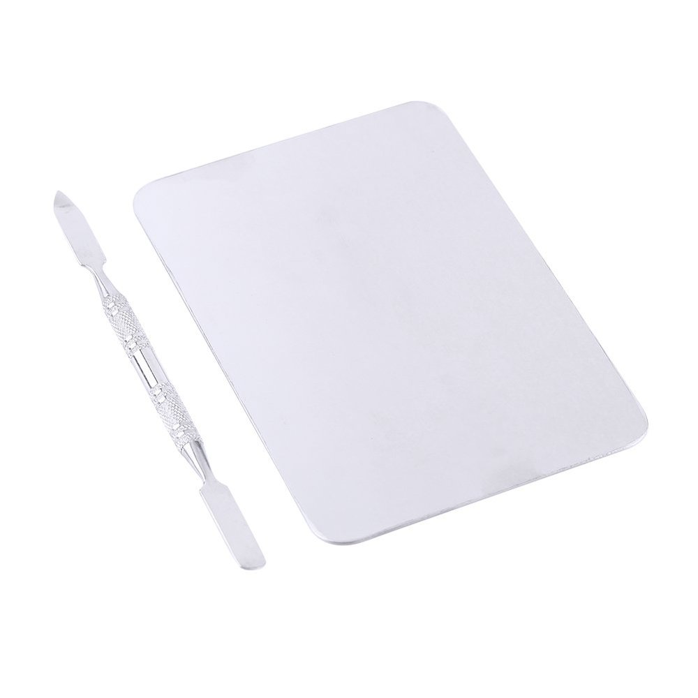 Small Stainless Steel Makeup Palette, Makeup Artist Tool, Beauty Salon Color Cream Mixing Palette, Rectangle Mixing Plate Tools with Spatula