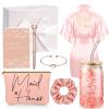 Irenare 8 Pcs Proposal Gifts Set Robes Makeup Bag Cup Cards Hair Tie Bracelet Diamond Pen Bridesmaid Gift Box(Pink,Maid of Honor) view 1