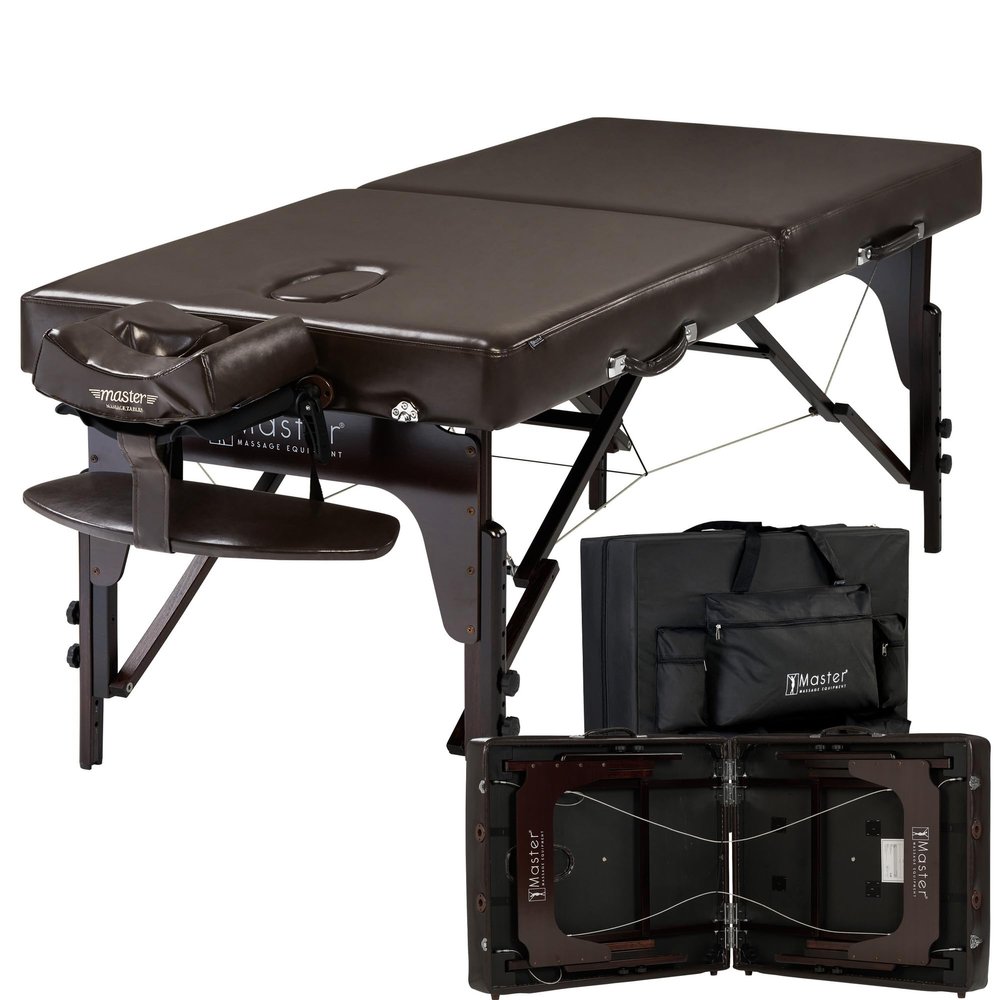Master Supreme Massage 31 Inch Extra Wide Portable Massage Table, Supreme LX SPA Facial Bed, Easy Set Up, 3" Thick of Memory Foam, PU Upholstery (Coffee)