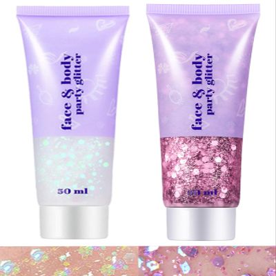 Go Ho Pink and White Body Glitter Set,Singer Concerts Face Glitter Gel Makeup,Holographic Long Lasting Chunky Sequins Glitters for Eye Lip Hair Nails,Festival Rave Accessories,White&Pink
